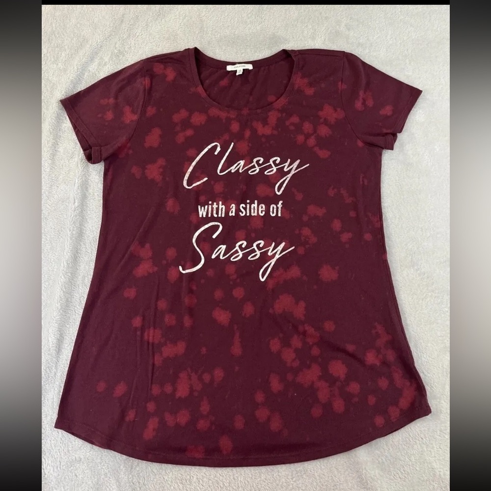 Maurices womens burgundy short sleeve Classy with a side of sassy tshirt size M
